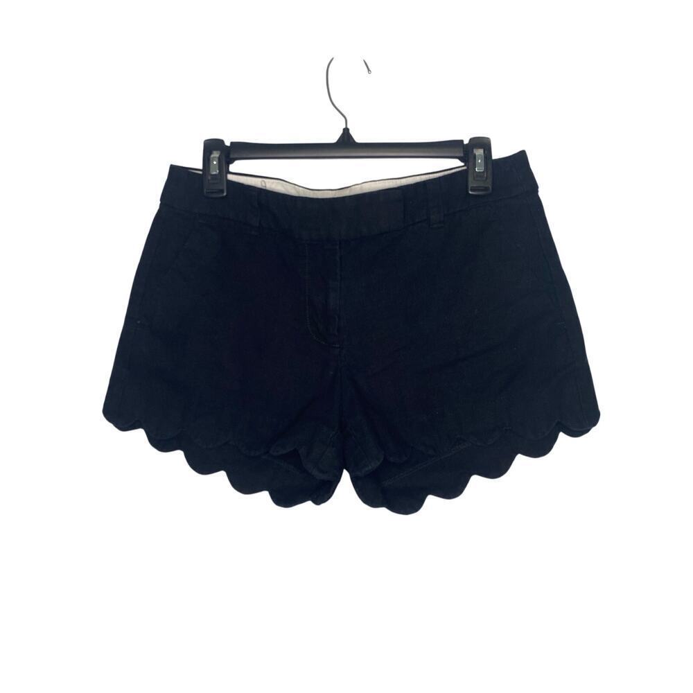 J Crew Scalloped Edge Linen Cotton Mid Rise Black Chino Shorts 4